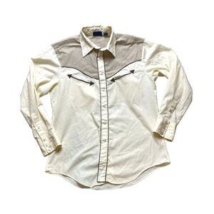 VTG Network Shirt Adult Large Yellow Western Pearl Snap Cowboy Rodeo 80s 90s Men